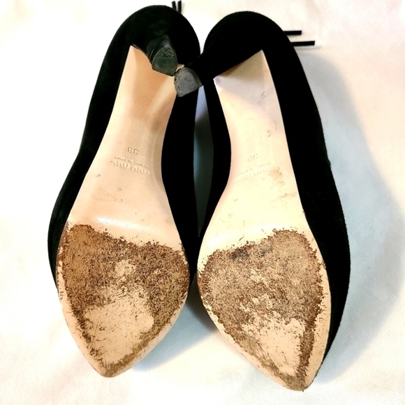 Y2K Miu Miu Black Suede Leather Round Toe Zip Up Heel Platform Ankle Boots EU38 - Picture 6 of 6